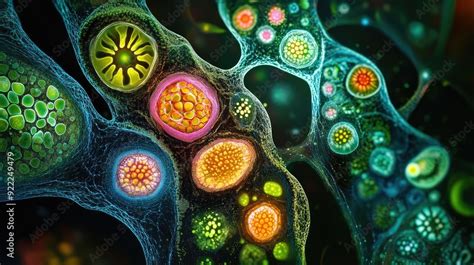 The microscopic structure of plant cells, with clearly visible ...