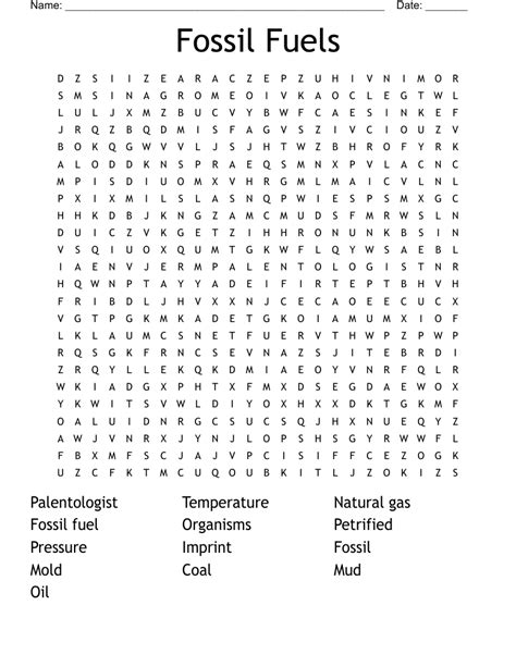 Fossil Fuels Word Search Wordmint