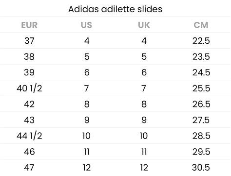 Size Chart - Adilette Slide - BBNSUPPLY