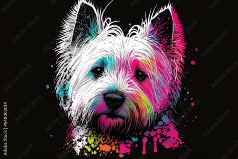 West Highland White Terrier Is Depicted In Neon Colors Against A Black