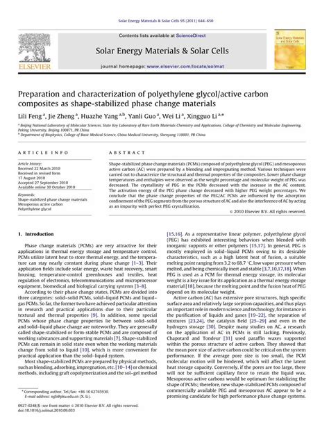 PDF Preparation And Characterization Of Polyethylene Glycol Active