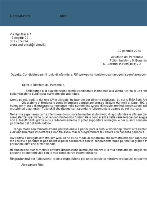 Lettera Di Presentazione Infermiere Ilcvperfetto