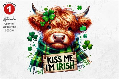 St Patricks Day Highland Watercolor Cow Clipart 3216935