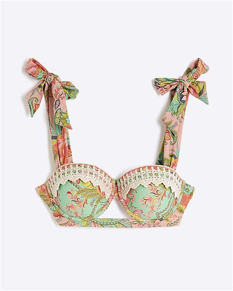 Green Del Maar Structured Floral Bikini Top River Island
