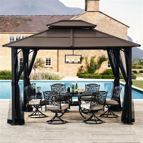 Sunjoy Outdoor Patio 10x12 Gazebo Metal Roof Hardtop Gazebo Ideas Kits Sale Golden Bull Marketing