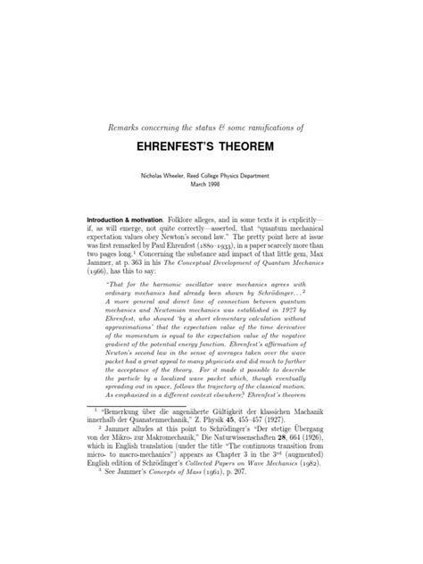 Ehrenfest's Theorem PDF | PDF | Schrödinger Equation | Quantum Mechanics