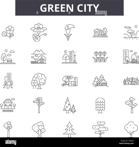 Iconos De La Línea Verde De La Ciudad Carteles Vector Ilustración Del Concepto De Esquema De