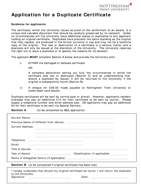 Fillable Online Application For A Duplicate Certificate Fax Email Print