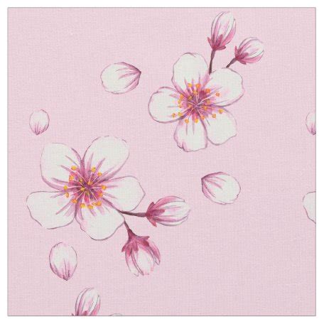 Cherry Blossom Flowers Pattern Fabric | Zazzle.com