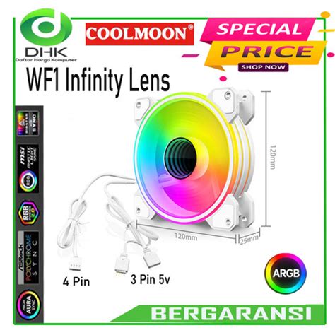 Jual Fan Coolmoon WF1 Infinity Lens 5v 3Pin ARGB Pwm 12Cm White Hitam