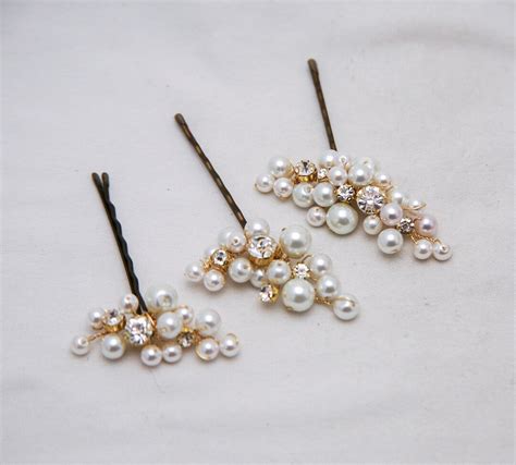 Pearl And Rhinestone Wedding Hair Bobbie Pin Set Beaded Hair Etsy