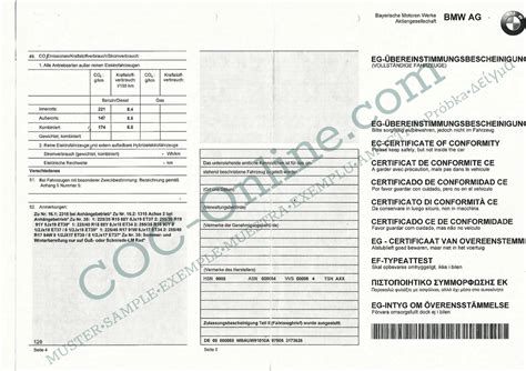 Coc Papers Bmw Car Certificate Of Conformity Free Shipping Coc Online