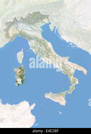 Italien Satellitenbild Mit Relief Effekt Mit Grenzen Der Regionen