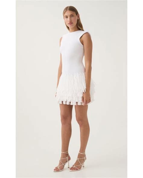 Aje Rushes Raffia Trimmed Knit Midi Dress In White Lyst