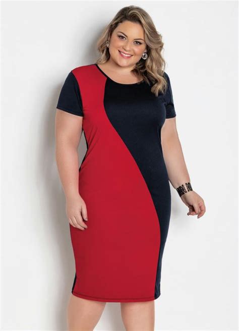 Vestido Midi Preto E Vermelho Plus Size Marguerite