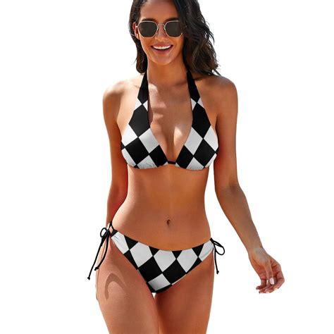 Sexy Check Print Bikini Set Modern Checkerboard Novelty Bikini Swimsuit