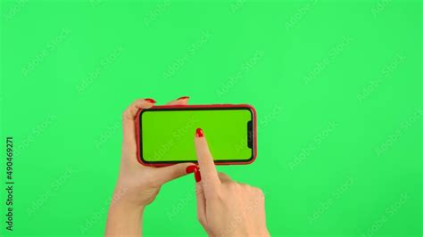 Woman Holds Mobile Phone With Workspace Mock Up Screen In Her Hands On