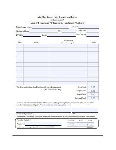 Travel Reimbursement Form Examples Format Pdf