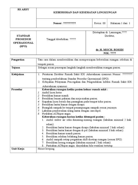 Sop Kebersihan Ruangan