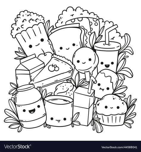 Hand Drawn Kawaii Coloring Book Royalty Free Vector Image