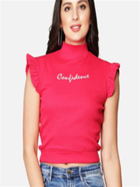 Buy Sonex Gold Women Pink High Neck Solid Crop Top Tops For Women 19114154 Myntra