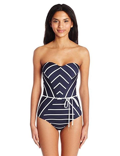 Seafolly Womens Castaway Stripe Bandeau One Piece Swimsuit Bandeau