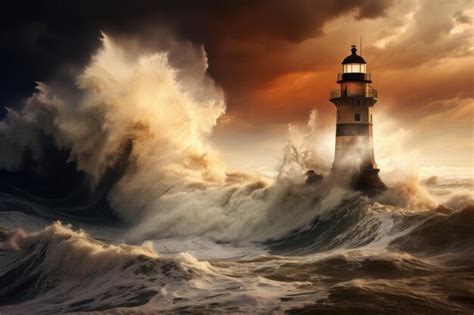 Premium Photo Raging Sea Storm Lighthouse Generate Ai