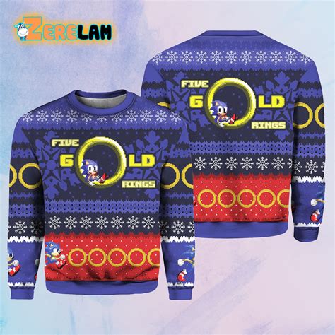 5 Gold Rings Sonic The Hedgehog Ugly Christmas Sweater Zerelam