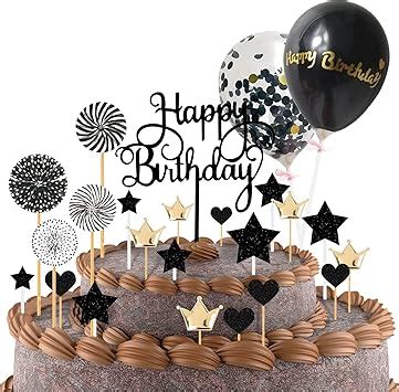 Tortendeko Cake Topper Schwarz 24 Stück Torten Deko Happy Birthday