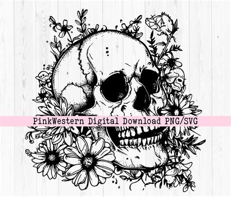 Skull Svg File Floral Skull Svg Skull Vector Skull Flower Svg Vector