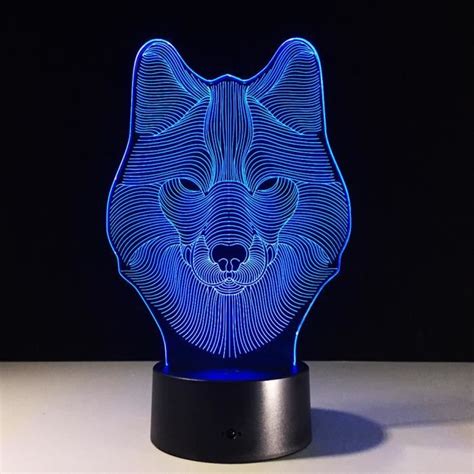 Décoration De Loup Animal 3d Led Nightlights Lampe De Table De Loup