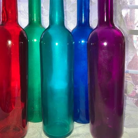 Colored Glass Bottles 8 Bottle Set Tinted Wine Bottles Bottle Tree Bottles Bottle Wall Bottles