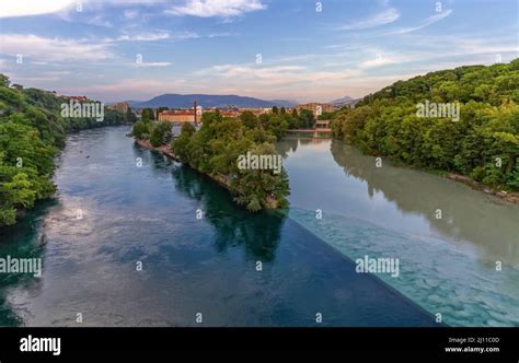 Rhone And Arve River Confluence Geneva Switzerland Hdr Stock Photo