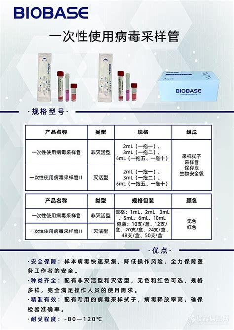 博科biobase一次性使用病毒采样管20混1病毒采样管核酸采样管参数价格 仪器信息网