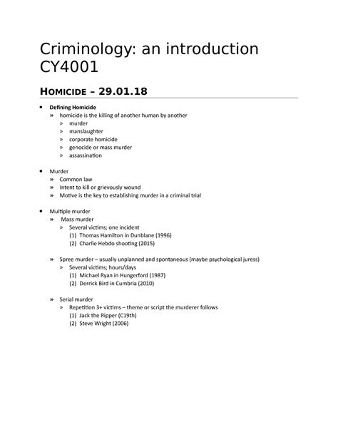 Homicide Criminology An Introduction Cy Homicide 29 Defining