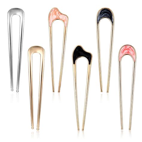 Nogeqi 6 Stück Französische Haarnadel Metall French Twist Hair Pin U