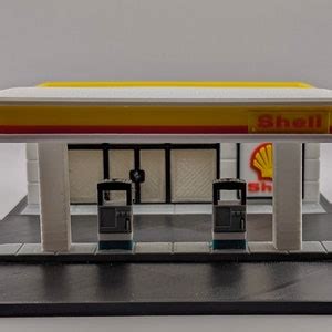 3D Printed Shell Gas Station Diorama for 1:64 Scale Diecast Cars LED ...