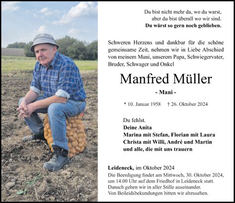 Traueranzeigen von Manfred Müller rz trauer de