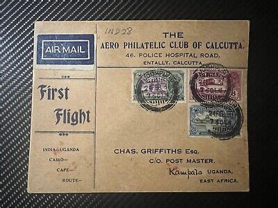 India Airmail First Flight Cover Ffc Entally Calcutta To Kampala