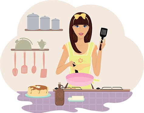 Woman Flipping Pancake Illustrations Royalty Free Vector Graphics