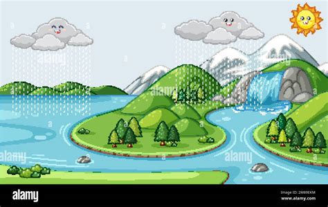 Various stages in the water or hydrological cycle illustration Stock ...