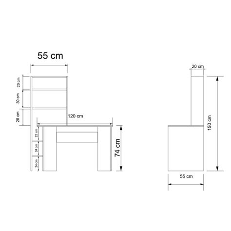 Study Desk Bookcase Dropio Pakoworld Melamine Oak Dark Grey 120x55x150cm