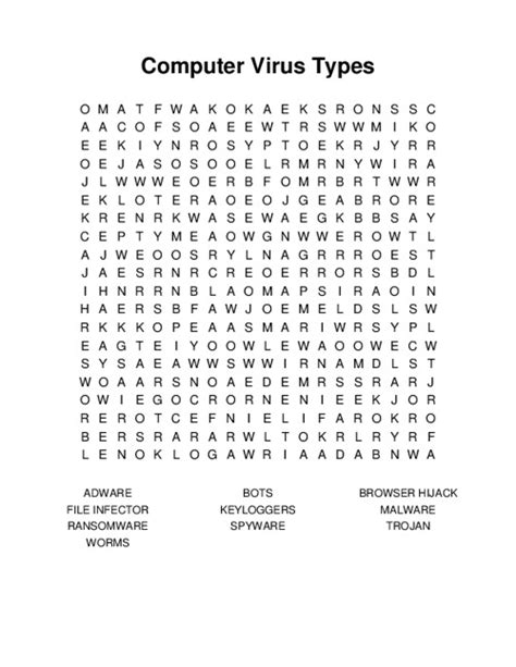 Computer Virus Types Word Search