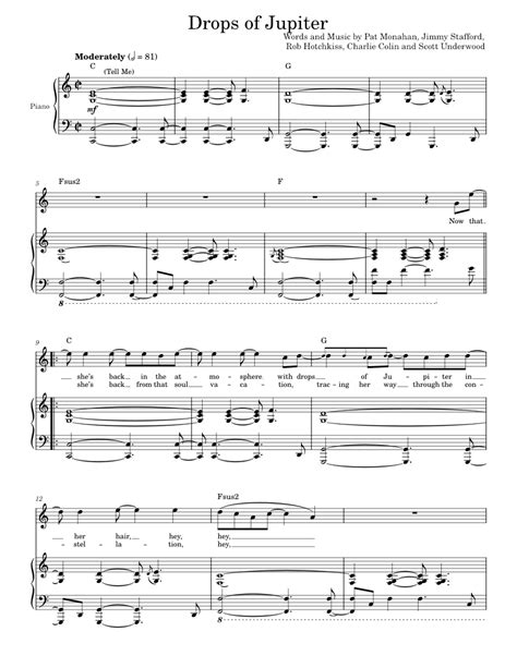 Drops Of Jupiter Sheet Music For Piano Vocals By Train Official