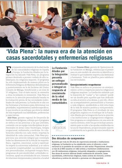 La Revista Vida Nueva Dedica Un Reportaje Al Programa Vida Plena De