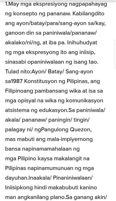 Filipino Mga Angkop Na Ekspresyon Sa Pagpapahayag Ng Konsepto O