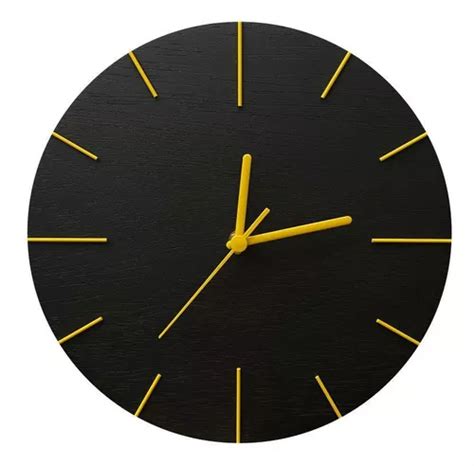 Reloj De Pared Minimalista Negro Mate Amarillo Cm Mercadolibre