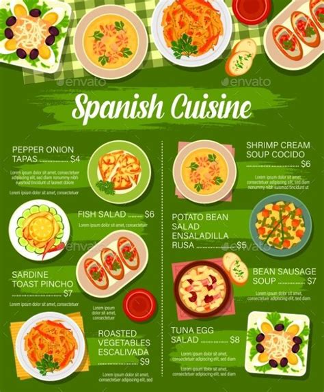 Spanish Restaurant Menu Mediterranean Food Dishes In Spanish