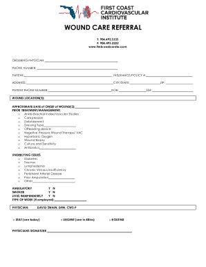 Fillable Online Wound Care Referral Form First Coast Cardiovascular