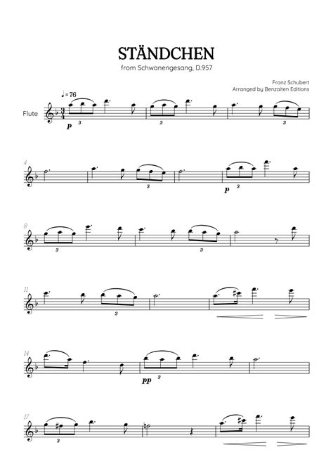 Schubert St Ndchen Serenade Flute Sheet Music Arr Benzaiten